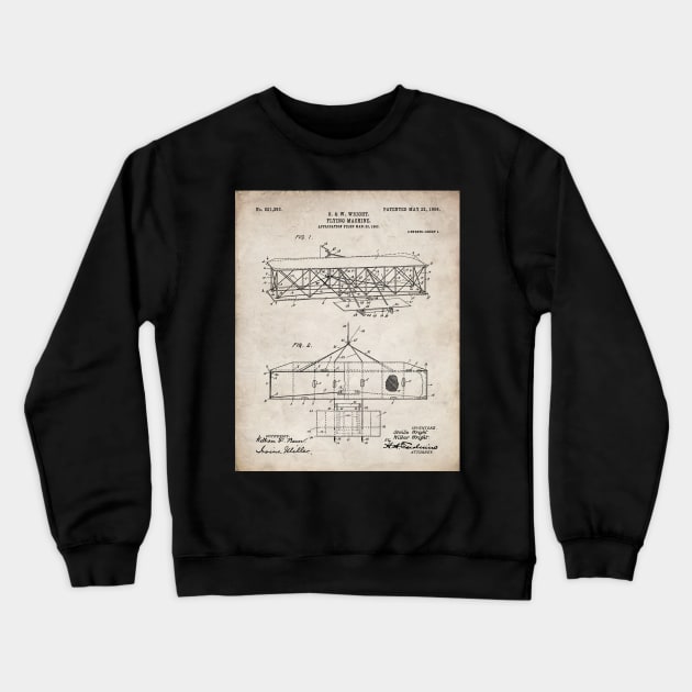 Wright Brothers Airplane Patent - Aviation History Art - Antique Crewneck Sweatshirt by patentpress